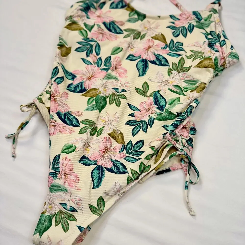 Palisades Hipster One Piece Swim Suit Women’s XL Floral Ruched Tie Back NWOT - Picture 5 of 9